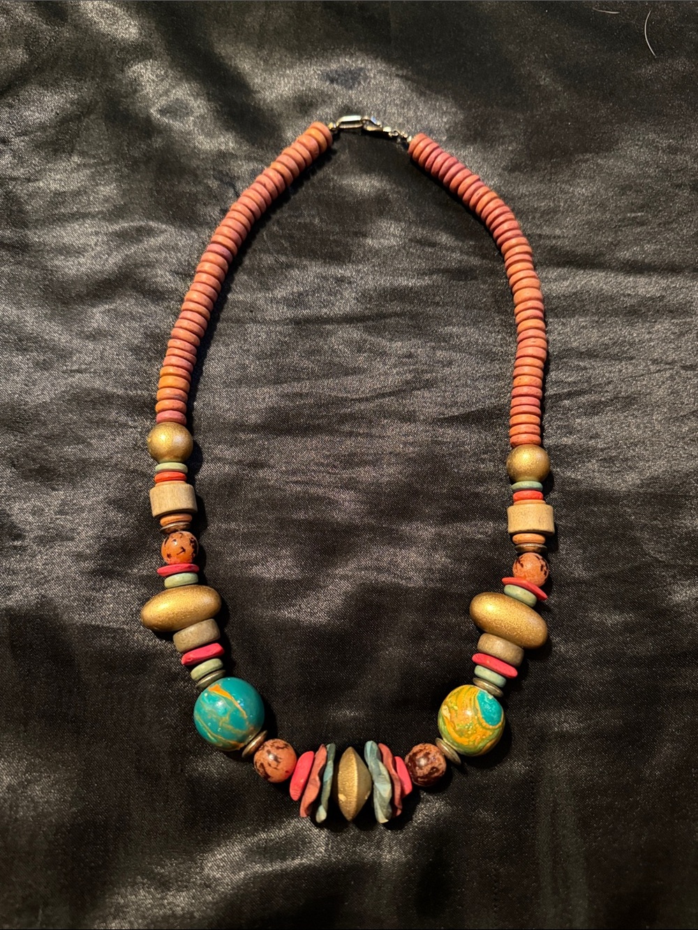 Handmade Multicolor Bead Statement Necklace - Turquoise & Coral